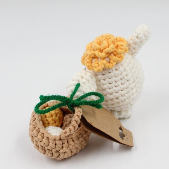Handmade Crochet Amigurumi Lamb and Egg Basket Stuffed Plush Toy - Picture 3 of 3